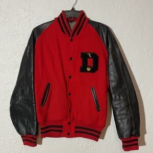 Vintage Letterman’s Jacket Red Wool with Black Leather Sleeves